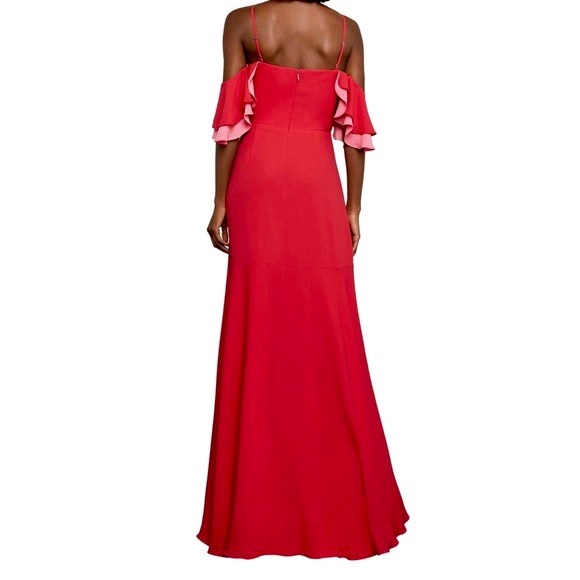 BCBGMAXAZRIA Off-Shoulder High-Low Colorblock Ruffle Dress - Picture 2 of 8